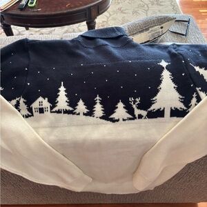 H2H navy and off white deer turtleneck sweater, men's large, thick and warm!
